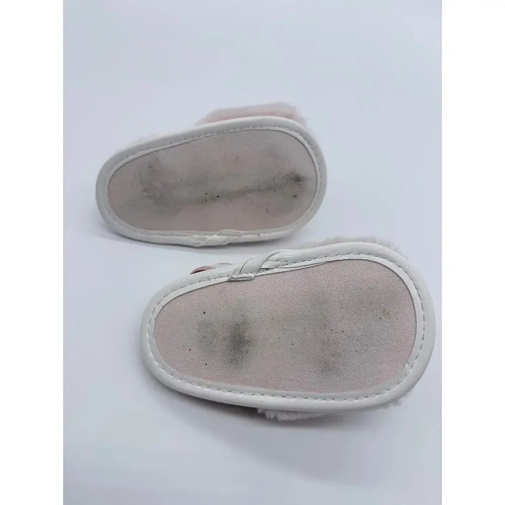 UGG Baby Girl Fluff Yeah Black Slides Pink First Steps Size 0-6 6-9 Month